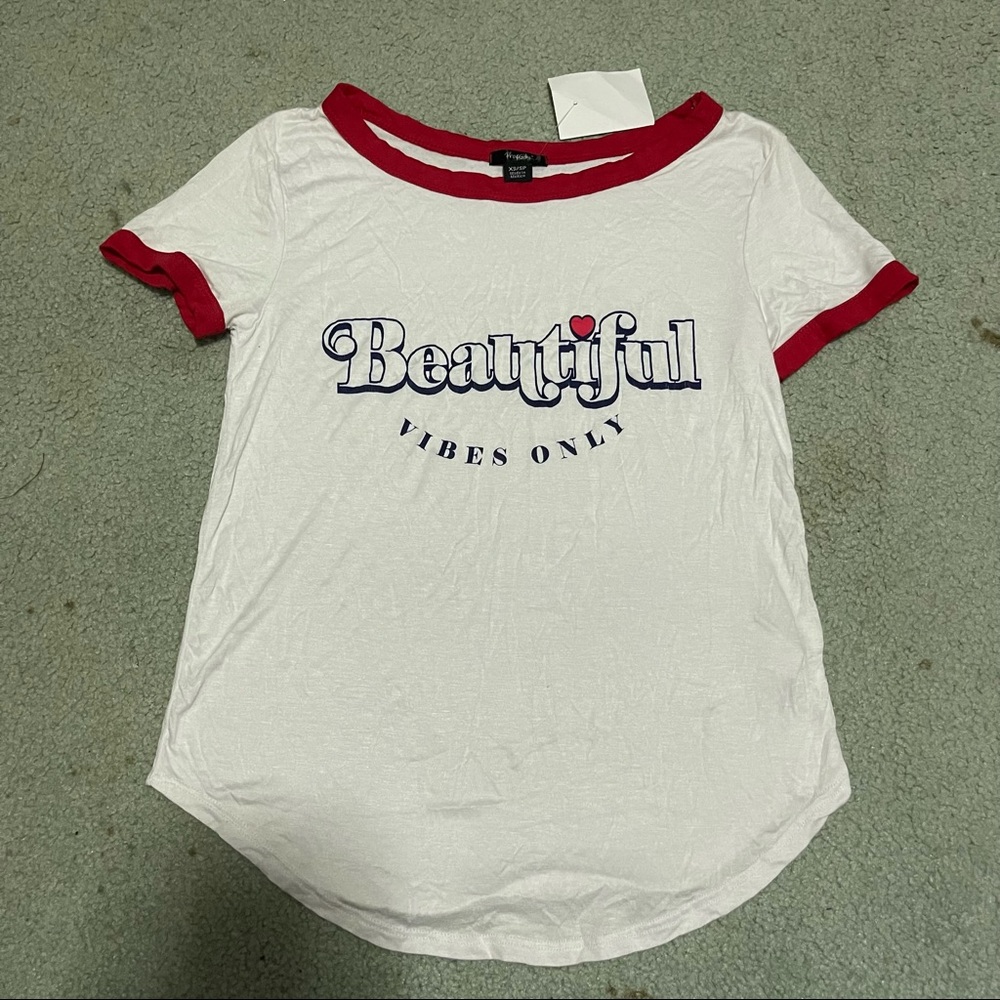 Juniors “Beautiful Vibes Only” Ringer Tee